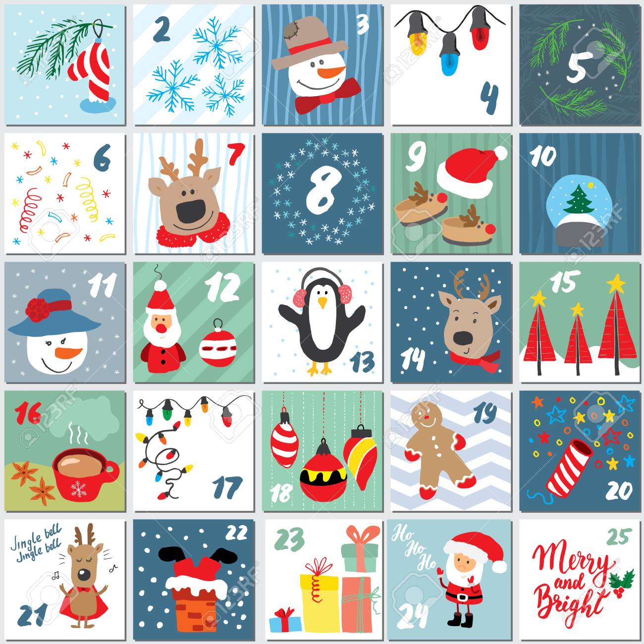Christmas Advent Calendar. Hand Drawn Elements And Numbers. Winter Holidays  Calendar Cards Set Design, Vector Illustration. Royalty Free SVG, Cliparts,  Vectors, and Stock Illustration. Image 158620404.