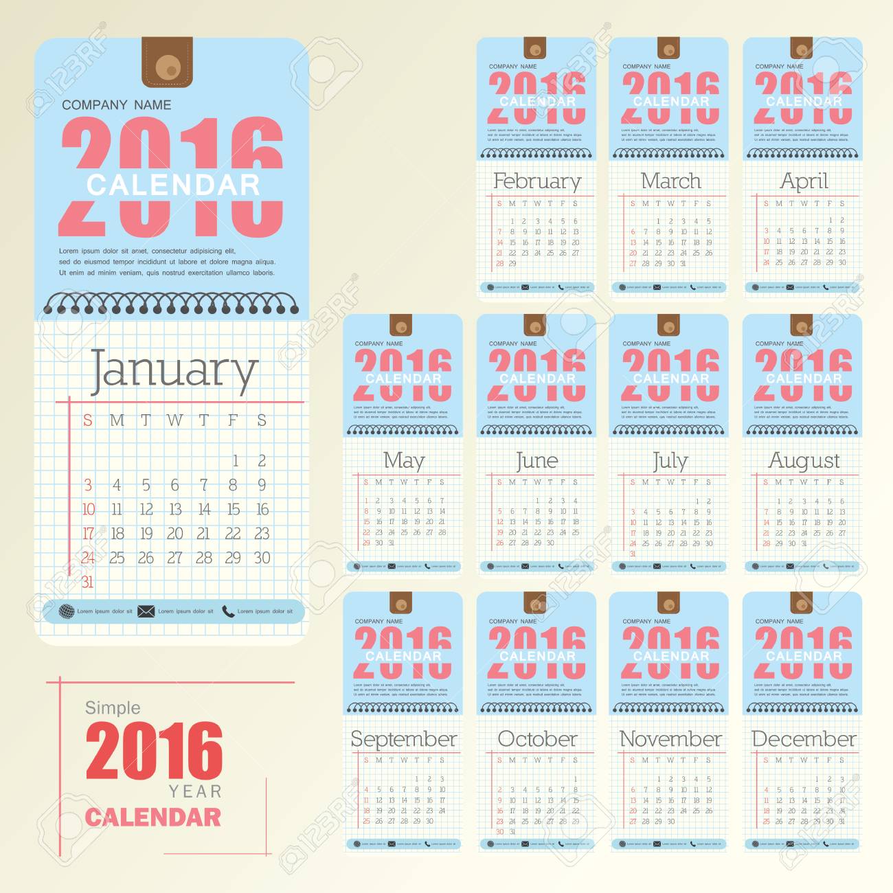 desk calendar 2016 vector design template big set of 12 months