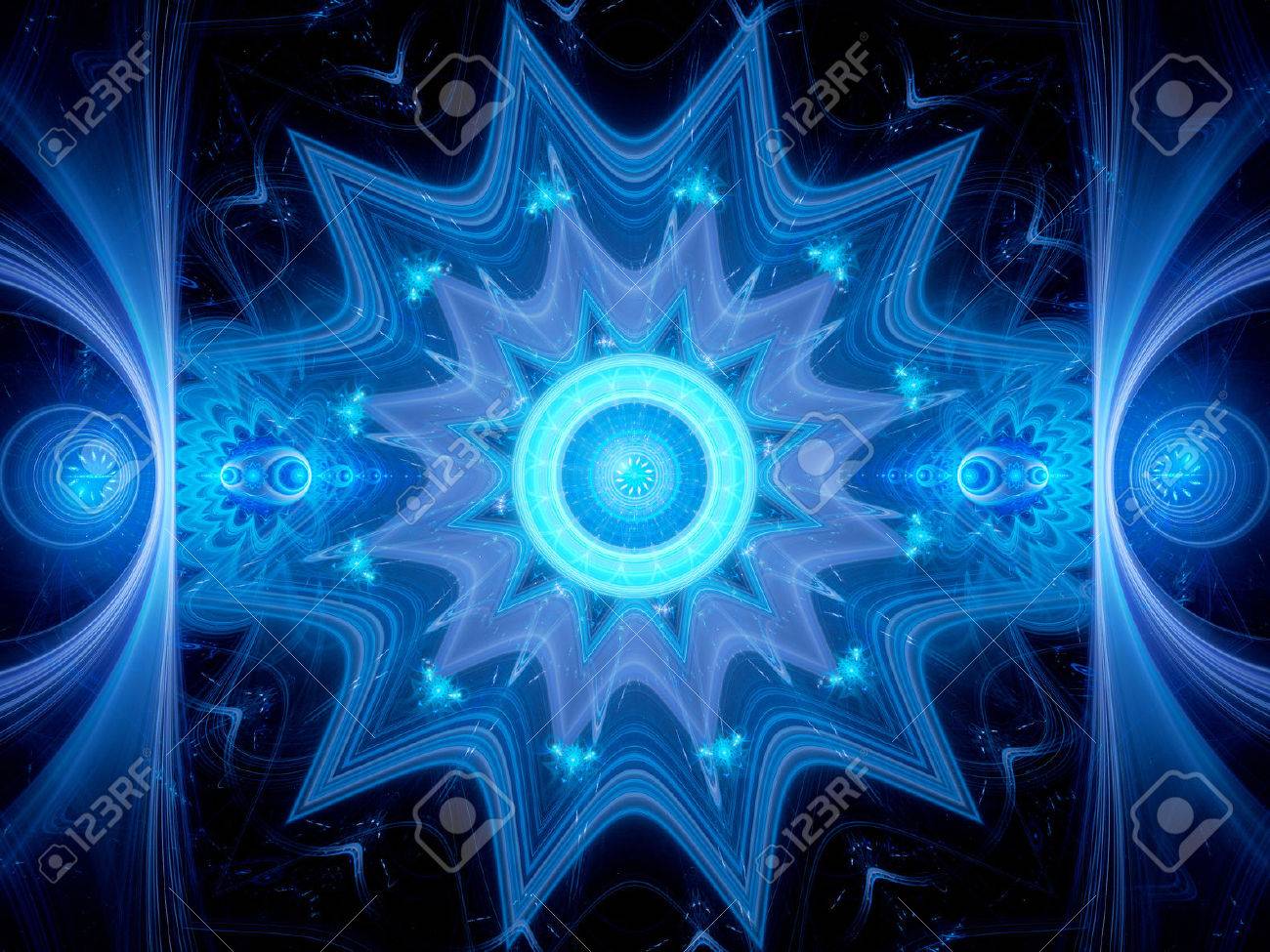 magical blue glowing mandala in space computer generated abstract