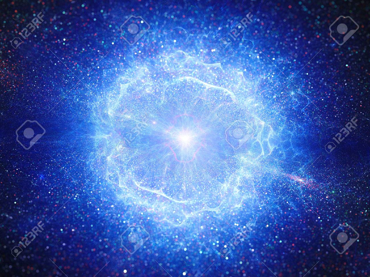 青いビッグバン 宇宙 コンピューターで生成された抽象的な背景の爆発 の写真素材 画像素材 Image