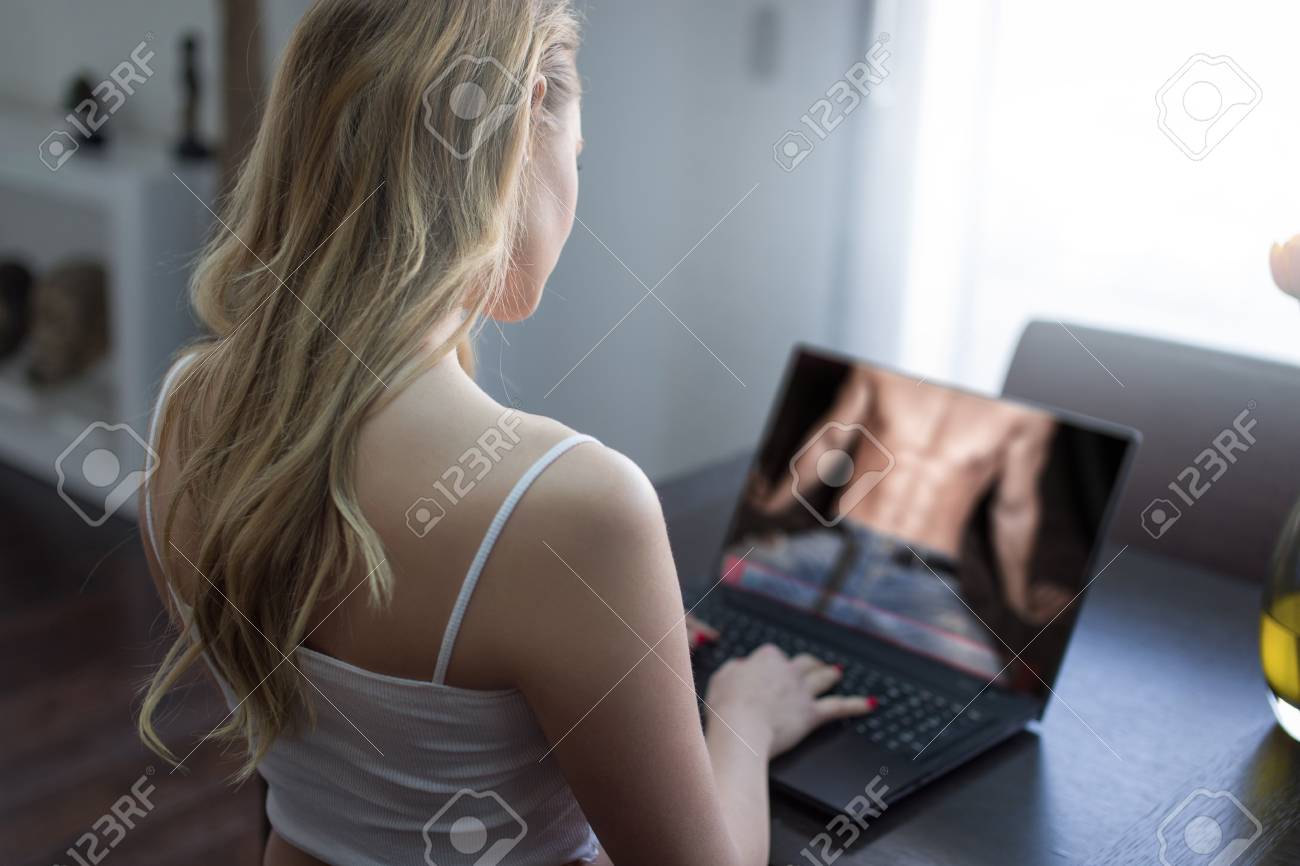 Blonde Woman Flirting With Sexy Man Online, Virtual Sex Chat Stock Photo, Picture And Royalty Free Image picture pic