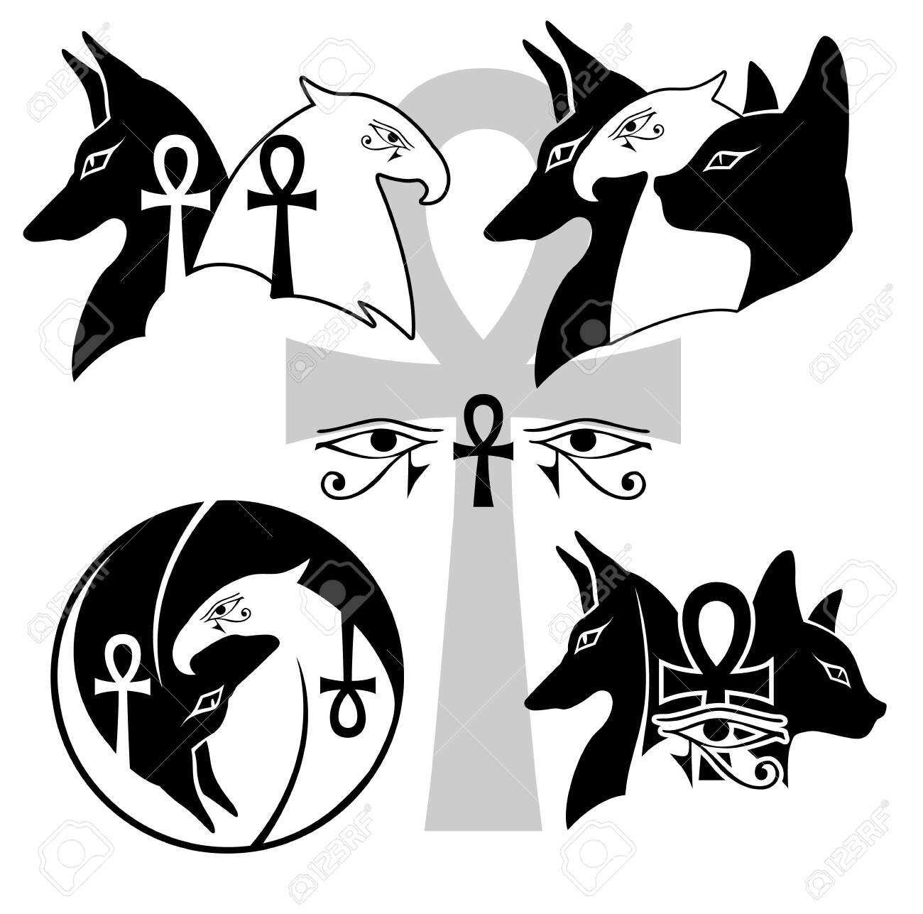 アヌビス ホルスは エジプトの神をやっつけられました のイラスト素材 ベクタ Image