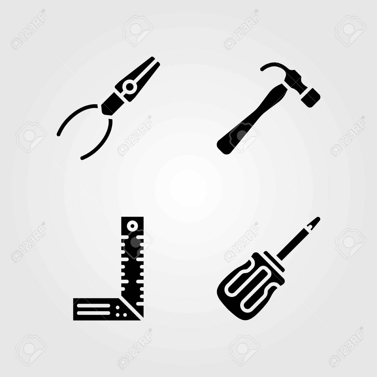 Conjunto De Icones De Vetor De Ferramentas Chave De Fenda Alicate E Martelo Ilustraciones Vectoriales Clip Art Vectorizado Libre De Derechos Image 94147103