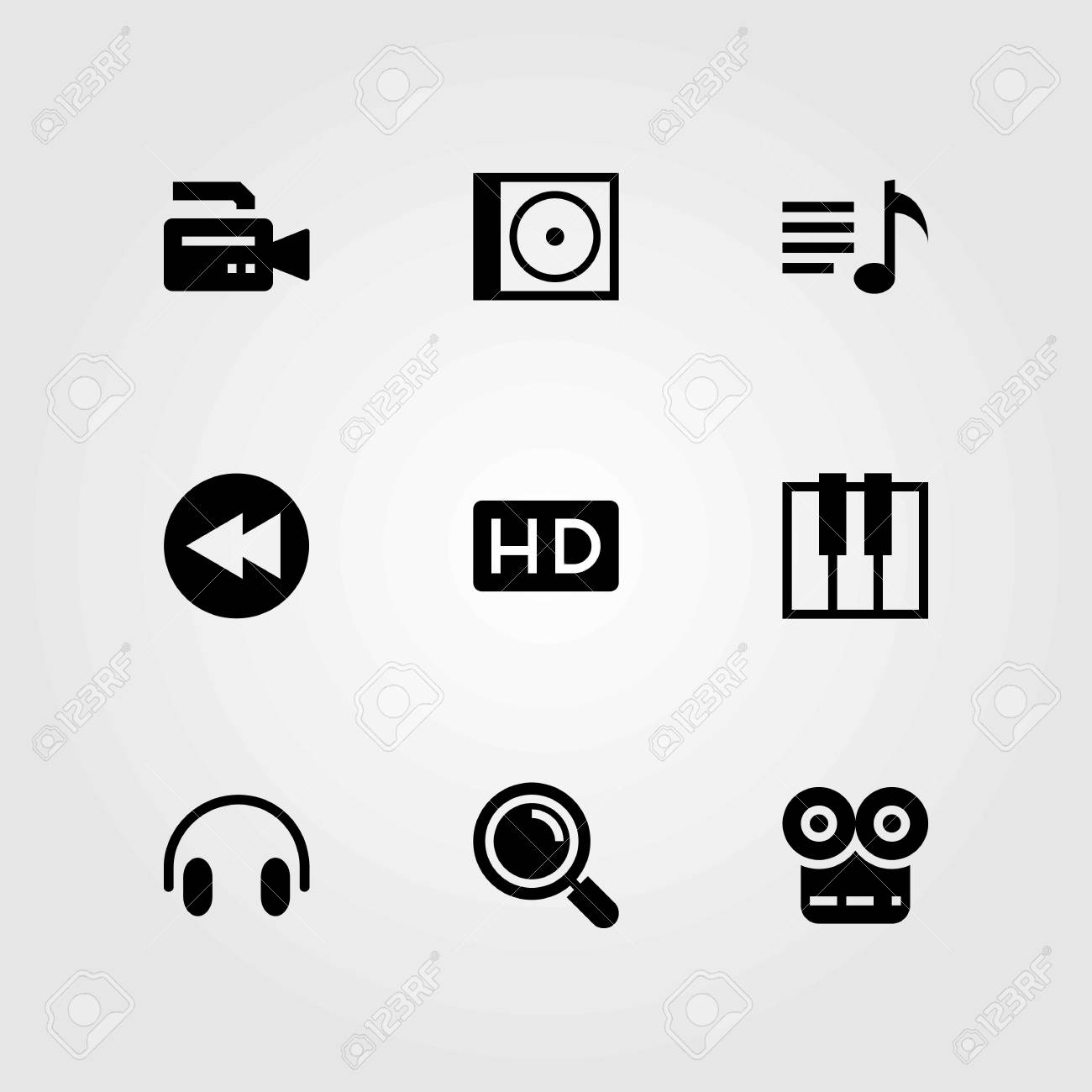 マルチメディア ベクター アイコン セット Hd プレイリストとルーペのイラスト素材 ベクタ Image