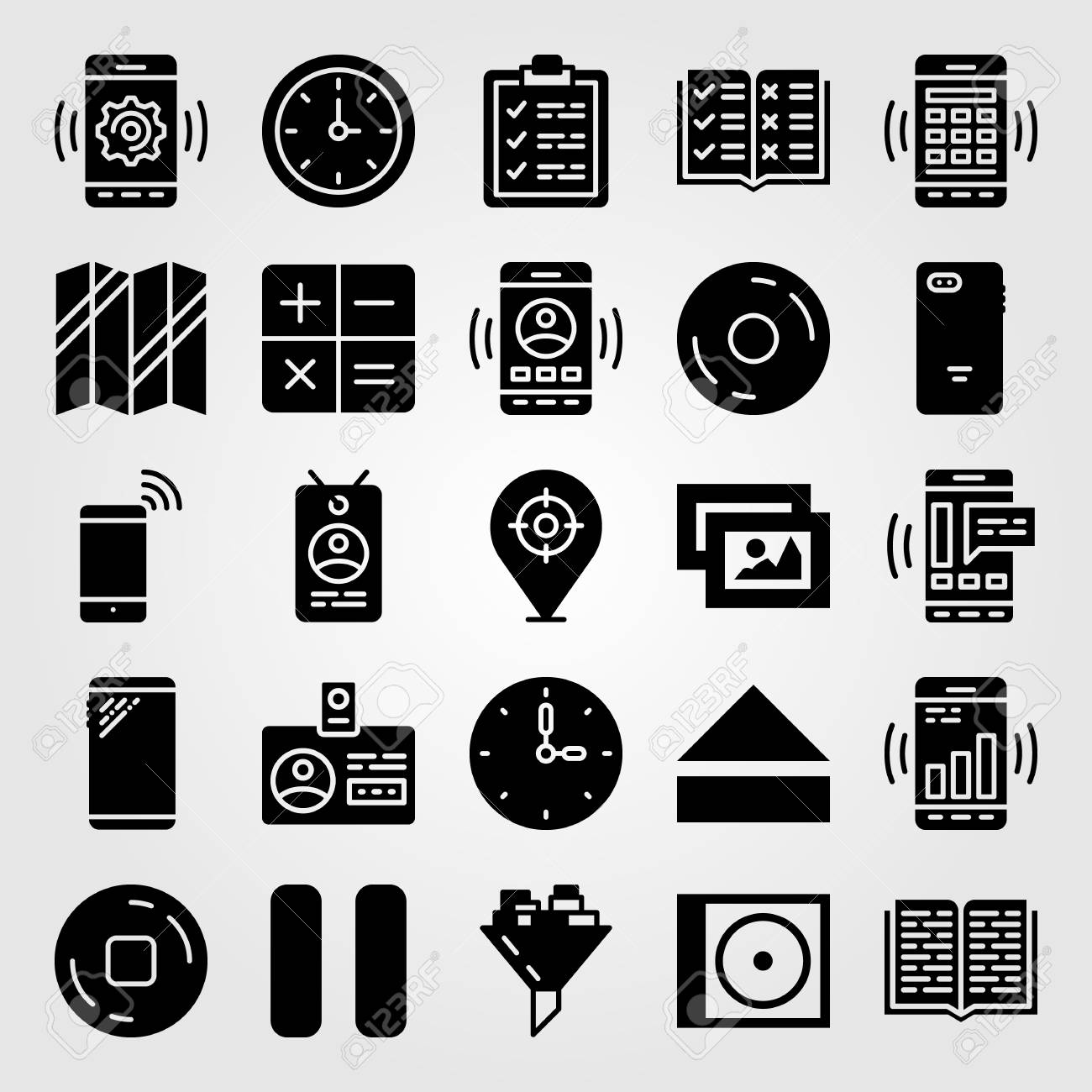 エッセンシャルアイコンセットベクトル 停止 Idカード 記録と画像のイラスト素材 ベクタ Image