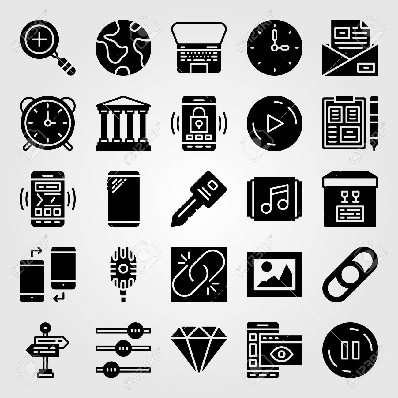 Essentials Icon Set Vector Planet Earth Zoom In Button And