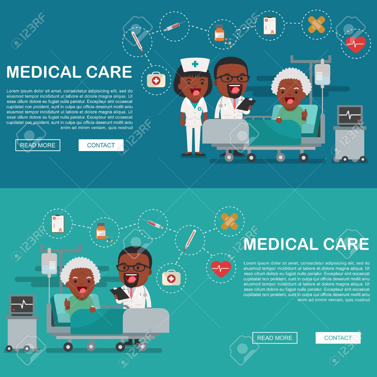 負傷した病院でおばあちゃんとバナー 健康保険コンセプトの保険サービスの概念のベクトル イラスト 保護健康 介護医療 ヘルスケアの概念 のイラスト素材 ベクタ Image
