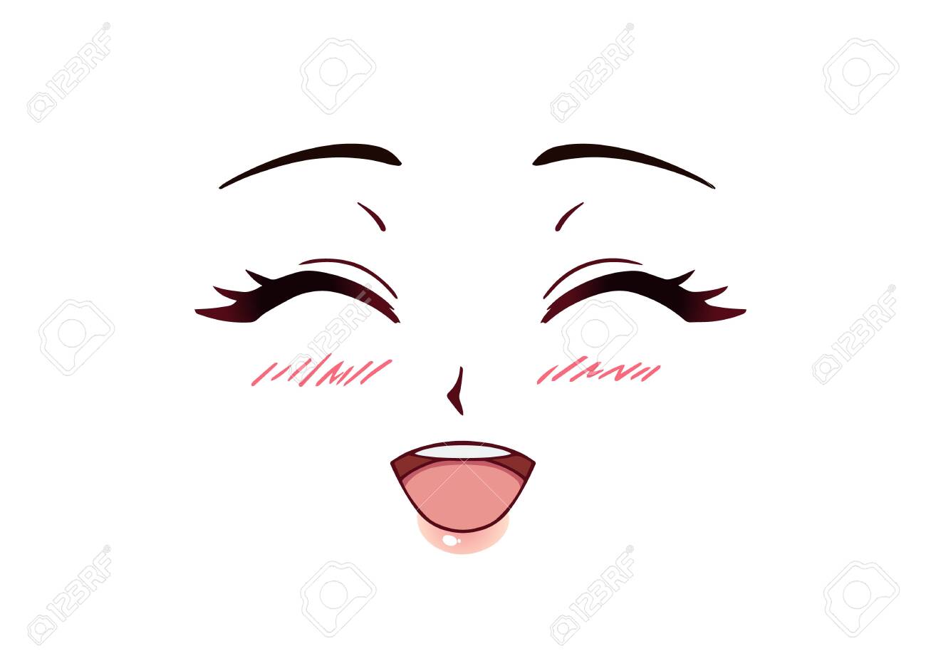 Happy Anime Face. Manga Style Closed Eyes, Little Nose and Kawaii Mouth  Stock Vector - Illustration of female, drawing: 176476766