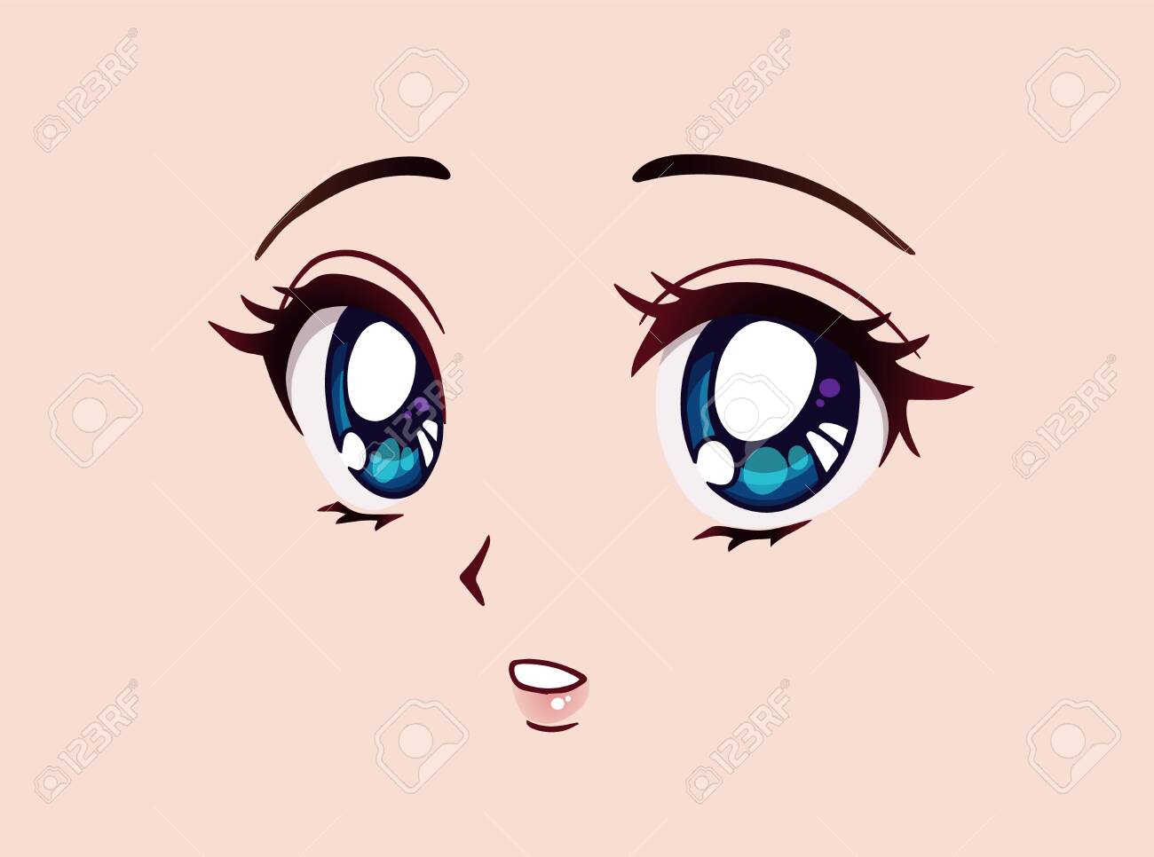 Surprised Anime Face. Manga Style Big Blue Eyes, Little Nose and Kawaii  Mouth Stock Vector - Illustration of funny, isolated: 176474573