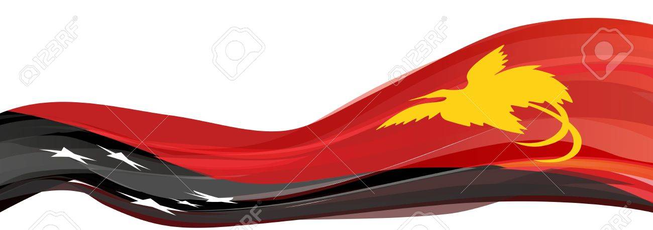 Drapeau De La Papouasie Nouvelle Guinée Noir Et Rouge Avec Un Oiseau Jaune Du Paradis Avec Des étoiles Blanches Sous La Forme De La Croix Du Sud