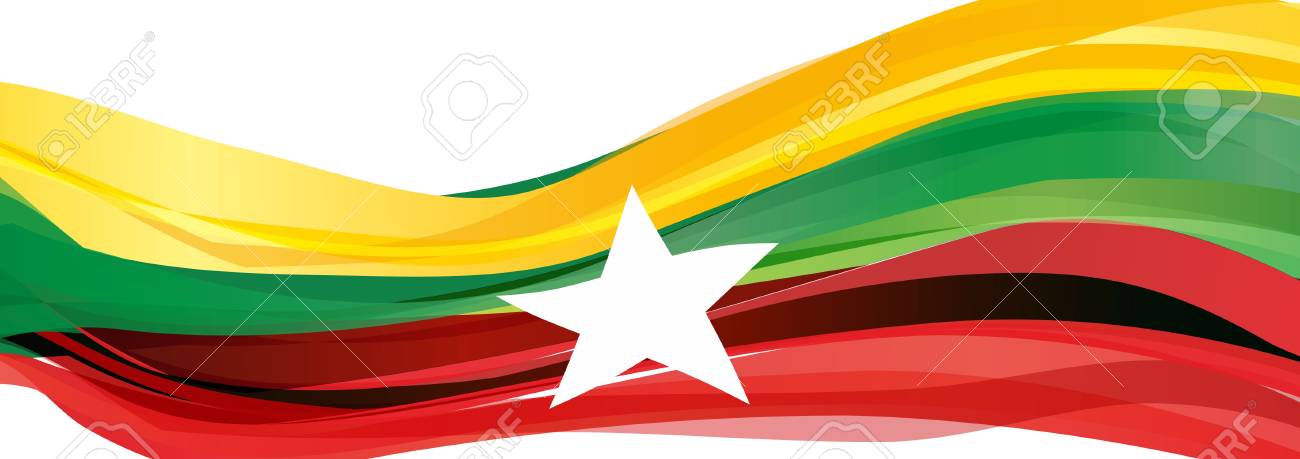 Drapeau Du Myanmar Jaune Vert Rouge Avec Un Drapeau Blanc à Cinq Branches étoiles De La République De Lunion Du Myanmar