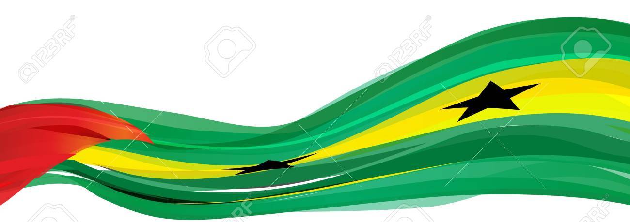 Drapeau De Sao Tomé Et Pr Ncipe Jaune Vert Avec Un Triangle Rouge Et Des étoiles Noires à Cinq Branches Sur Le Sao Tomé Et Principe