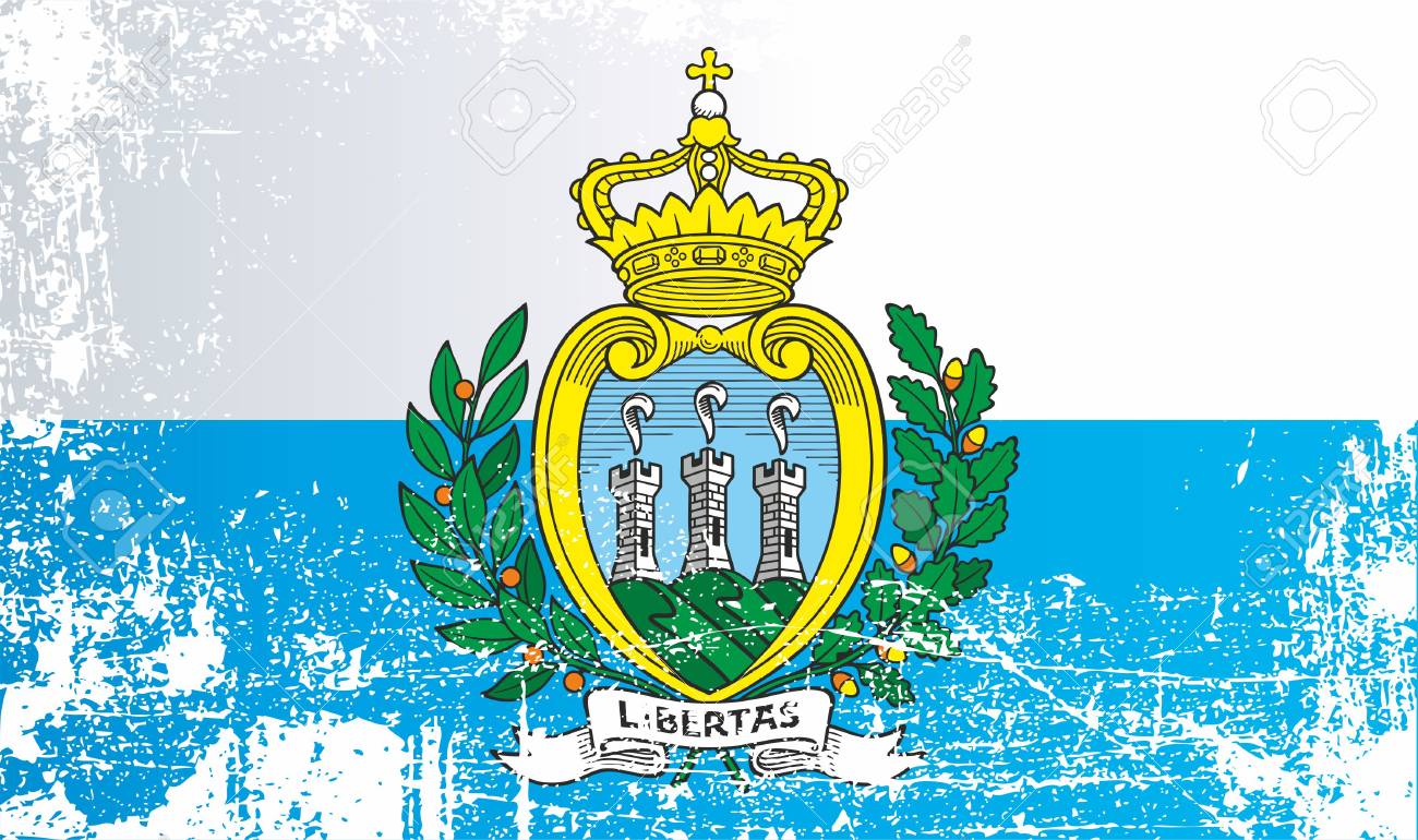 Flag Of San Marino. Wrinkled Dirty Spots. Can Be Used For Design ... Flag Of San Marino. Wrinkled Dirty Spots. Can Be Used For Design ...
