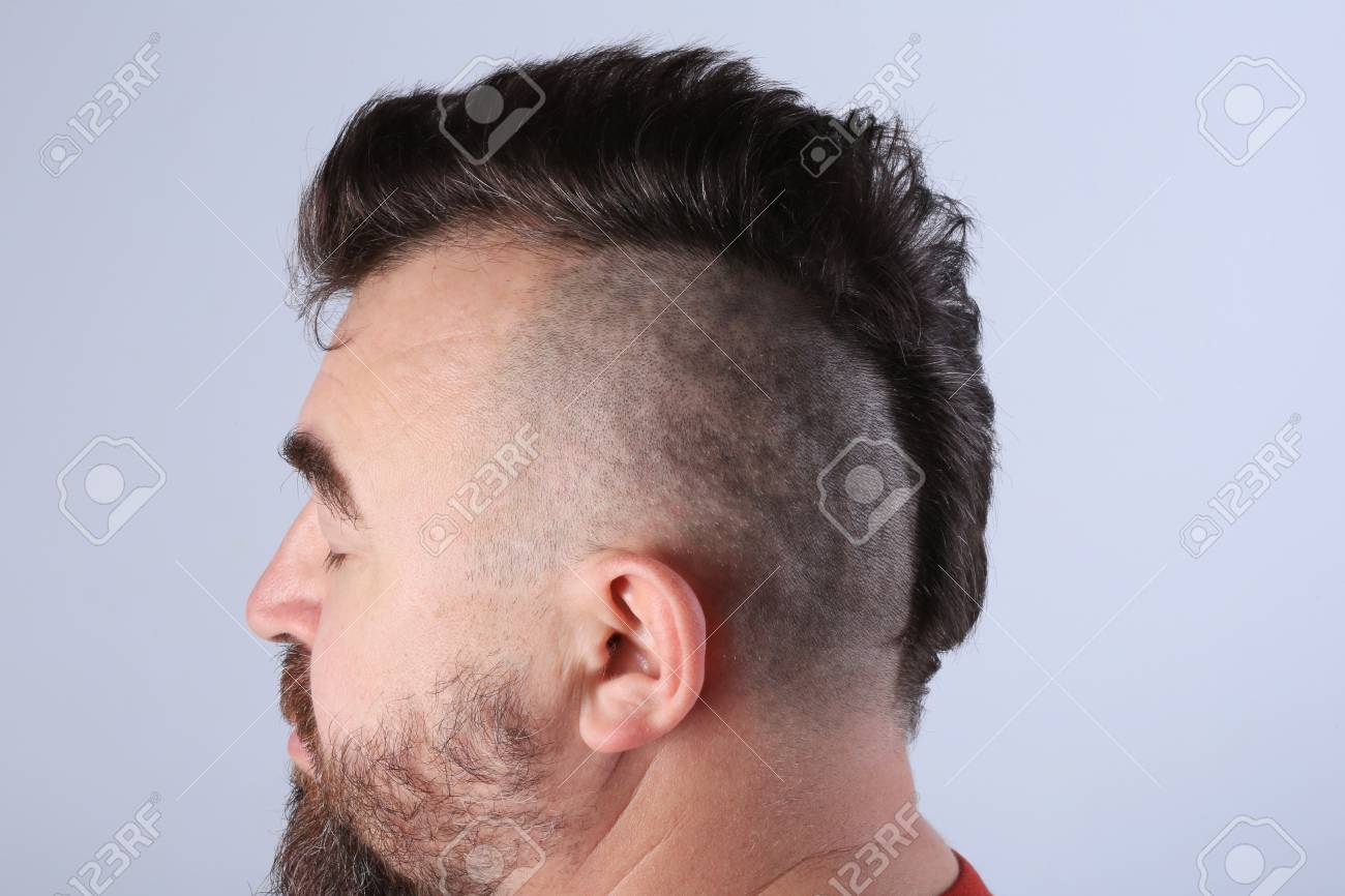 Close Up Isolated Mohawk Hairstyle On The Head Of White Men With
