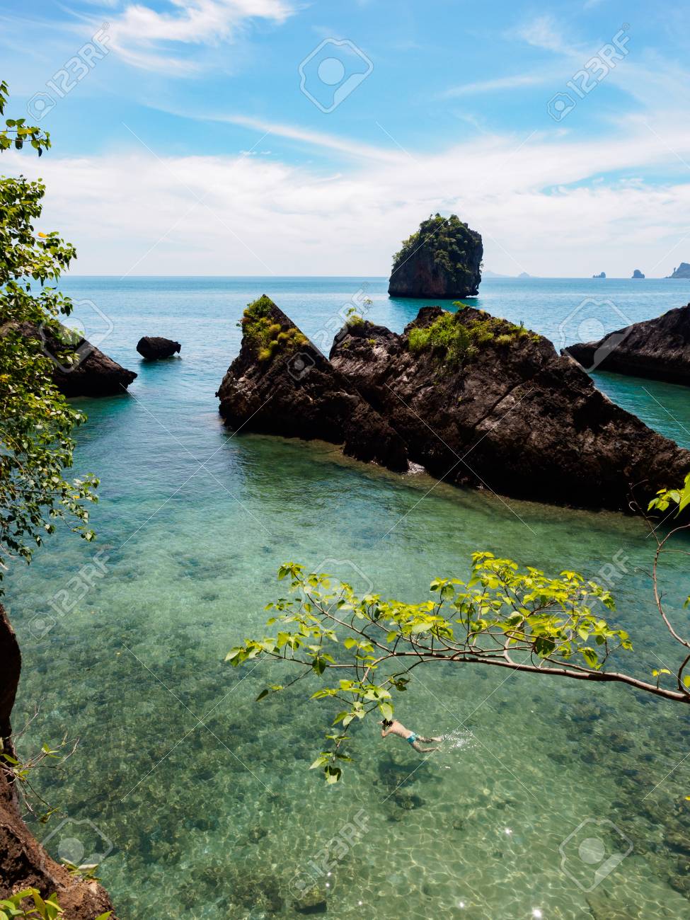 Bay With Crystal Clear Water Near Railay Beach In Krabi Thailand