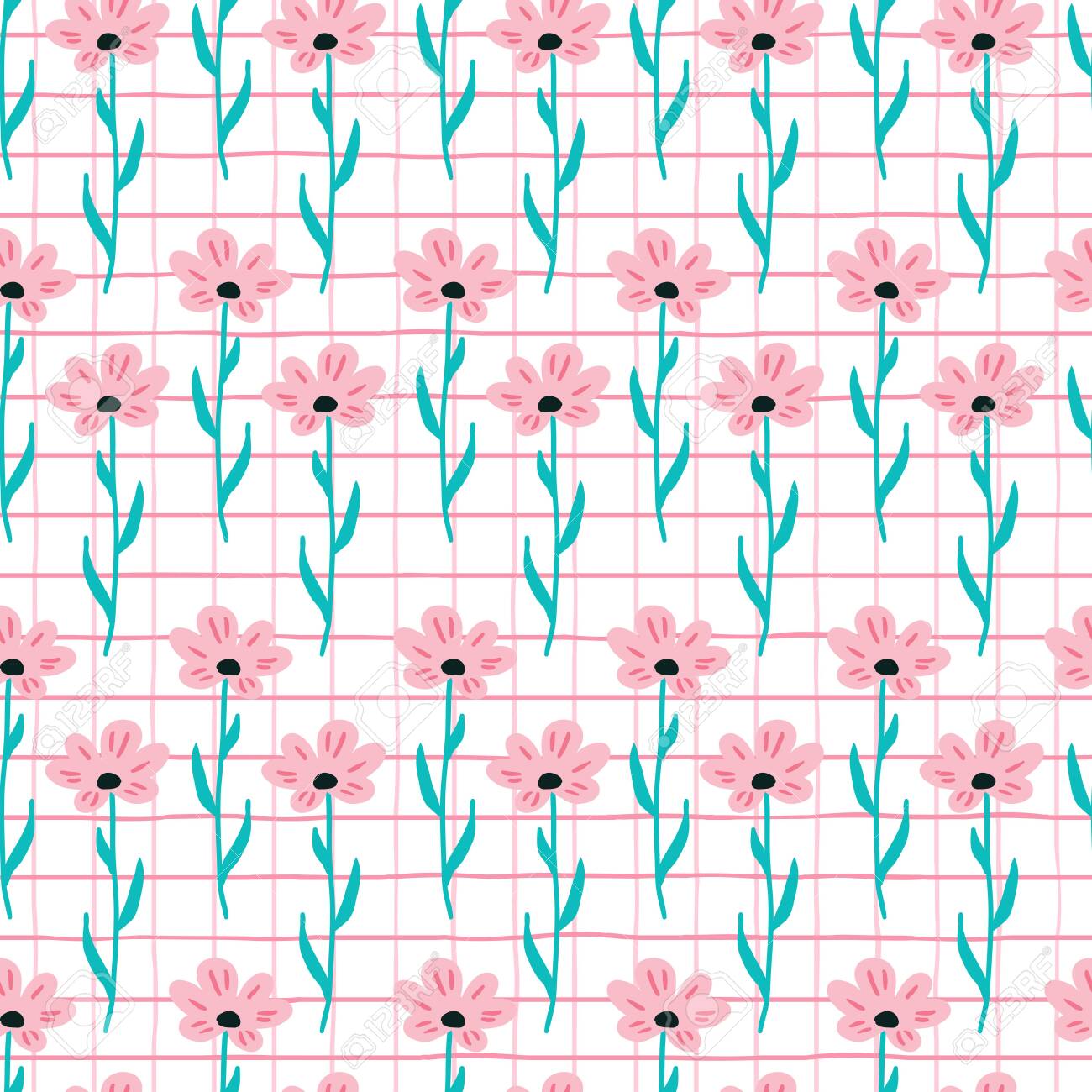 Simple Cute Spring Hand Drawn Pink Flowers And Checkered Grid Stock Photo Picture And Royalty Free Image Image 142538490 simple cute spring hand drawn pink flowers and checkered grid