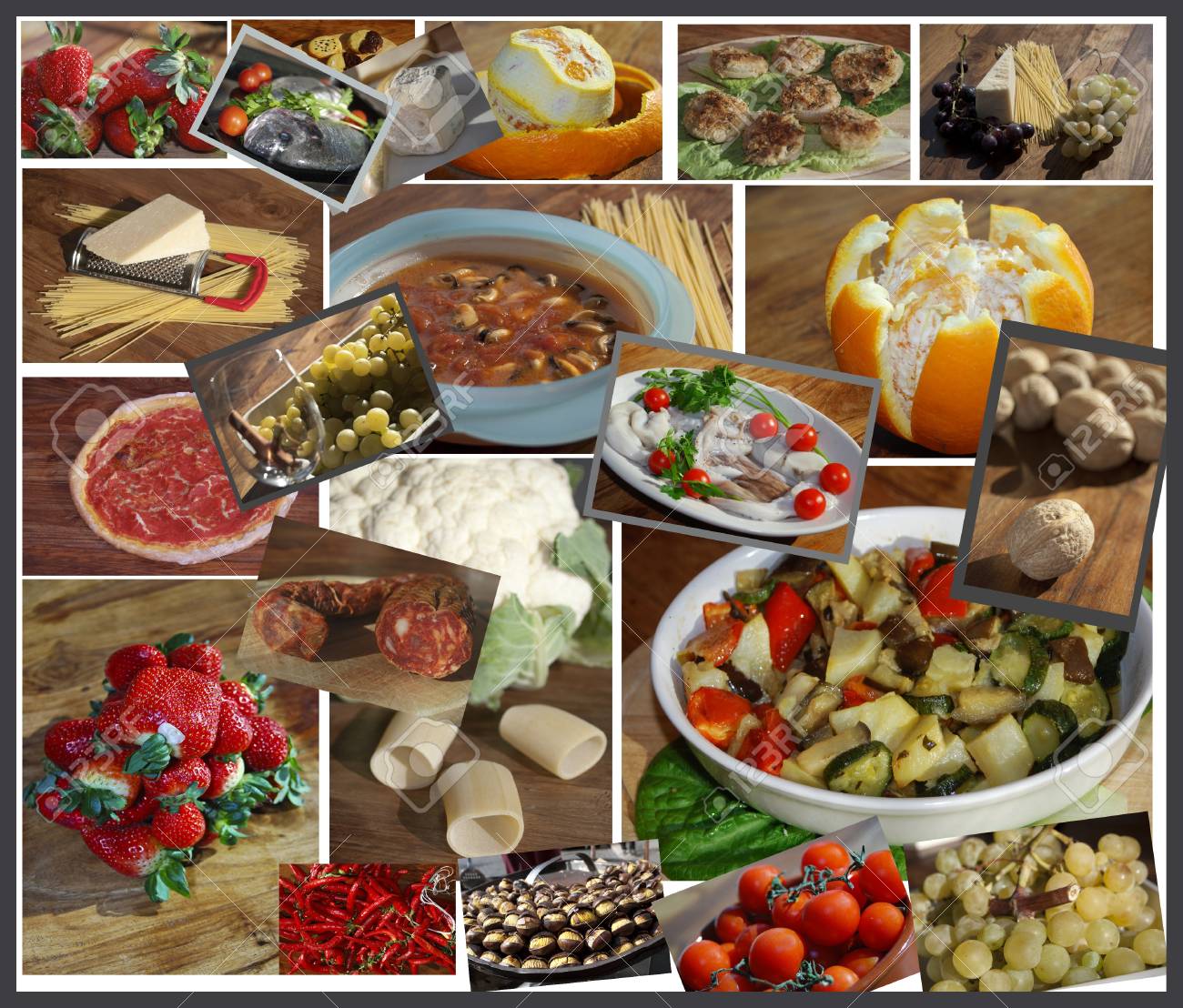 Italian Ffod. Photographic Collage Of Some Italian Foods. Stock Photo,  Picture and Royalty Free Image. Image 12863910., image size:1300x1108