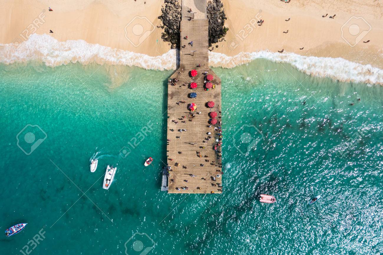 Aerial view of Santa Maria beach pontoon in Sal Island Cape Verde - Cabo Verde - 50930085 Aerial view of Santa Maria beach pontoon in Sal Island Cape Verde - Cabo Verde - 50930085