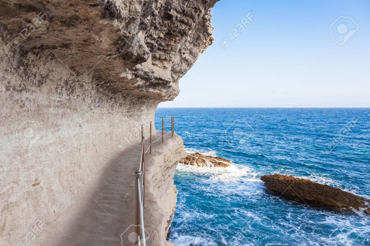 King aragon stair steps in bonifacio cliff coast rocks, corsica ...