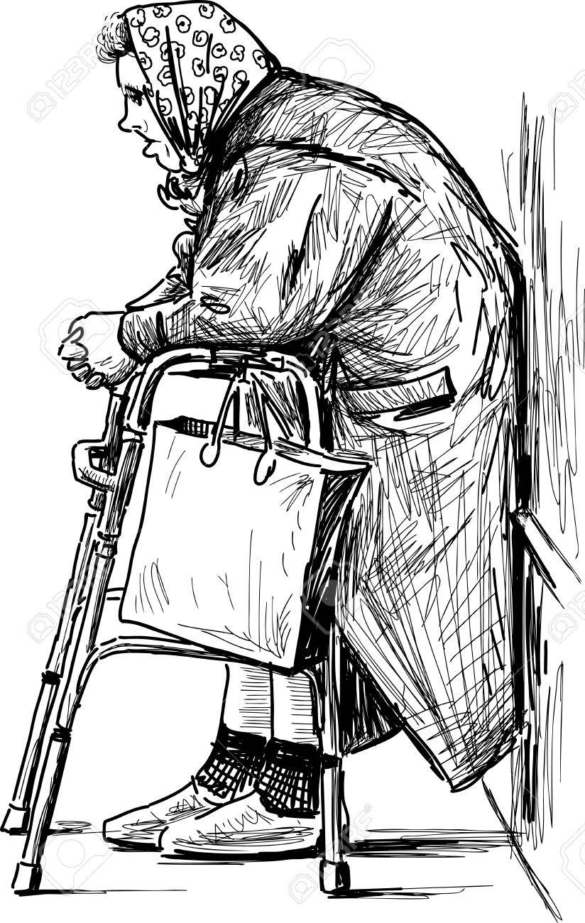 貧乏な婆さんのスケッチはベクター のイラスト素材 ベクタ Image