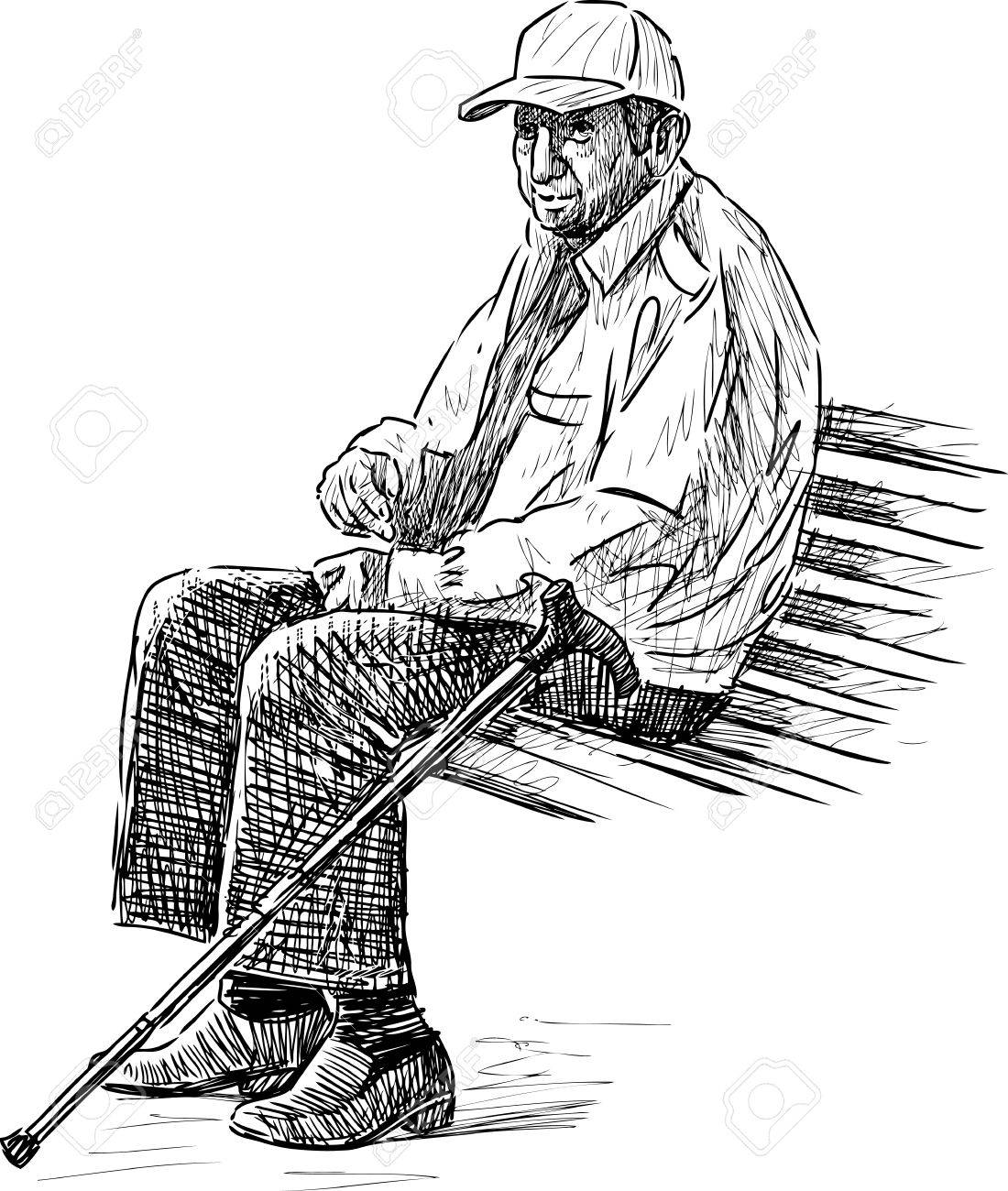 An old man. 鉛筆画