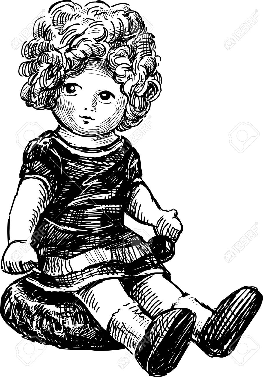 Vector Drawing Of A Vintage Doll. Royalty Free SVG, Cliparts ...