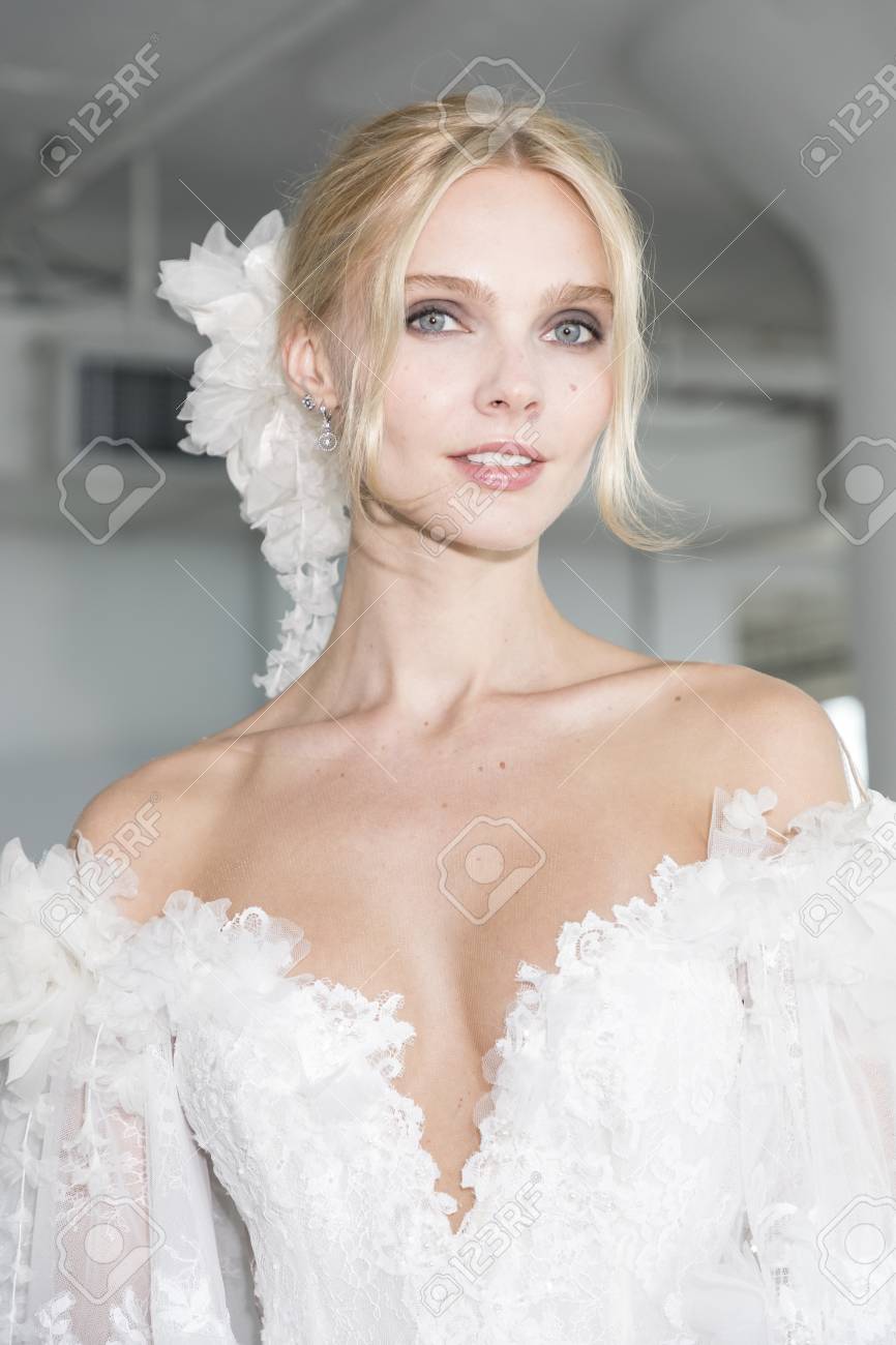 New York Ny Usa October 5 2017 A Model Shows Out A Dress By Georgina Chapman