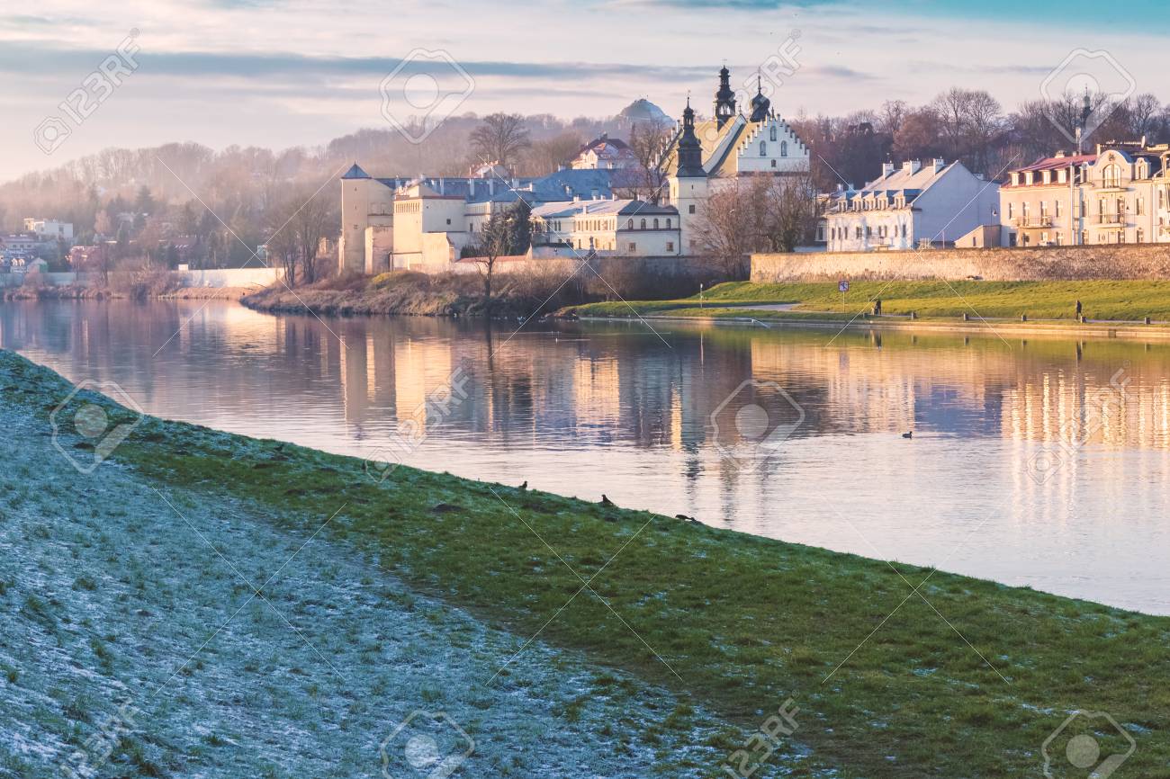 saint salvatore church and wisla vistula river sunset light vistula river