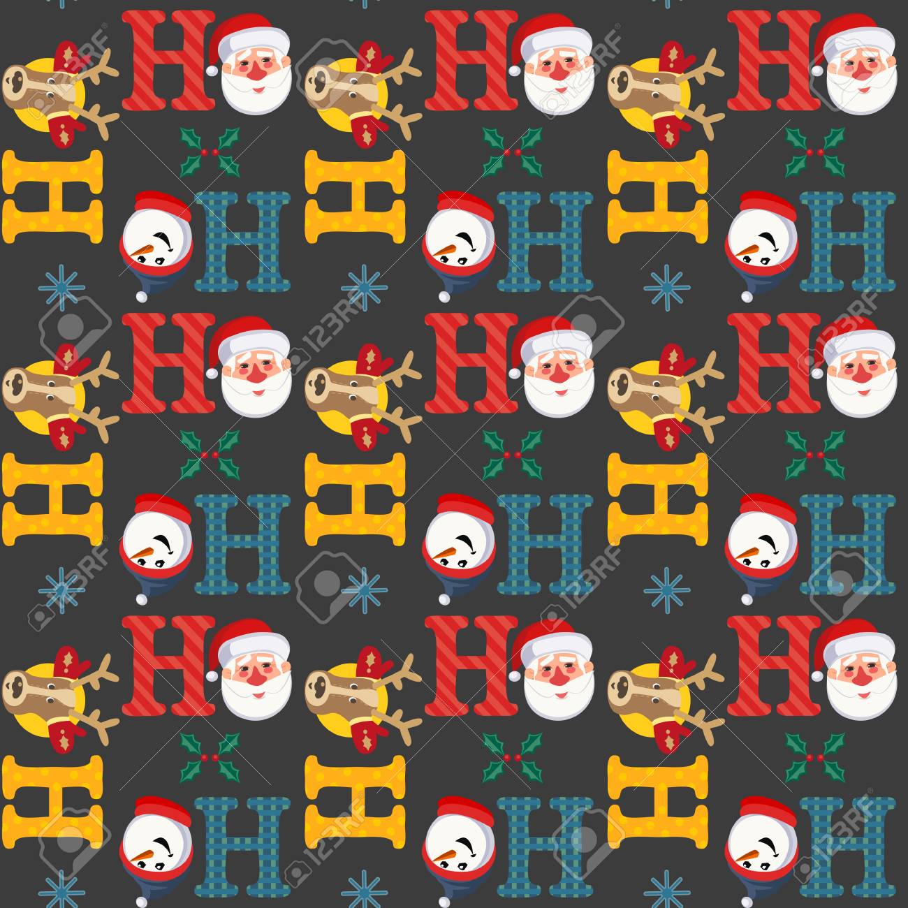 Babbo Natale Ho Ho Ho.Vettoriale Modello Senza Soluzione Di Continuita Di Vacanza Babbo Natale Carino Renne Pupazzo Di Neve Lettere Fantasiose Testo Divertente Di Natale Ho Ho Ho Del Fumetto Modello Di Vettore Per La Stampa Di