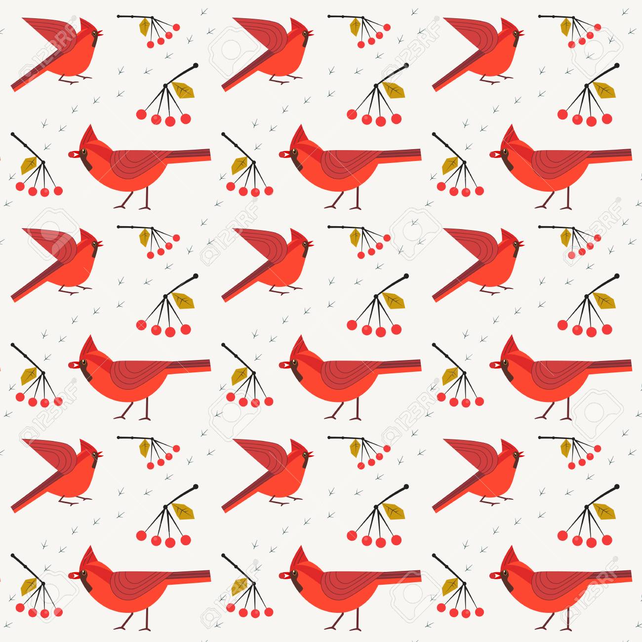 Patron Sin Fisuras De Pajaros Cardenal Rojo Del Norte Estilo