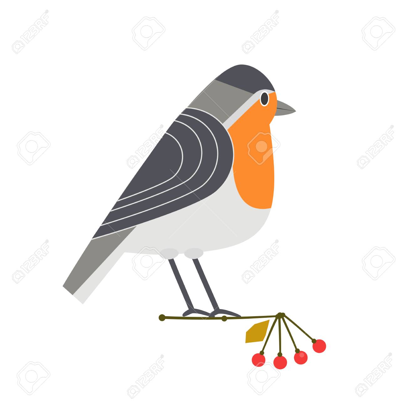 かわいいロビン鳥アイコン フリーハンド漫画コミック スタイル 都市の庭 裏庭の冬鳥 様式化された面白い動物が分離されました バナーの背景の要素です 広告ラベルのベクトル デザイン のイラスト素材 ベクタ Image