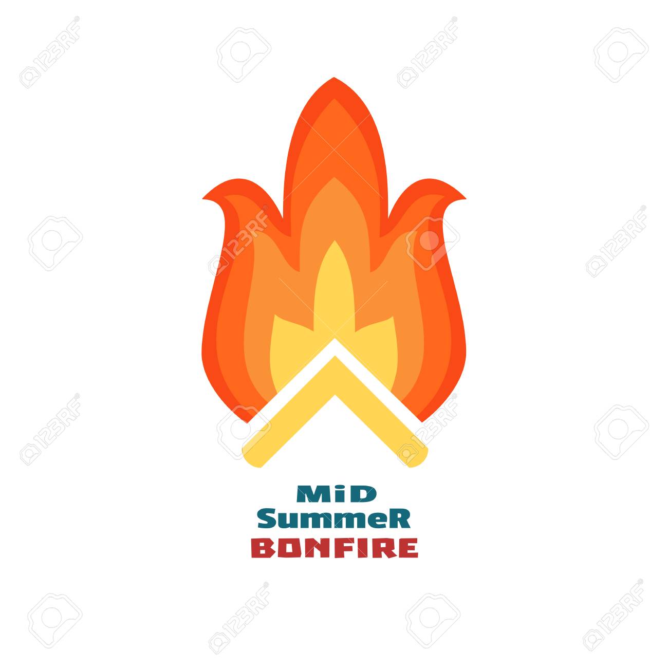 bonfire icon isolated burning fire for midsummer folklore