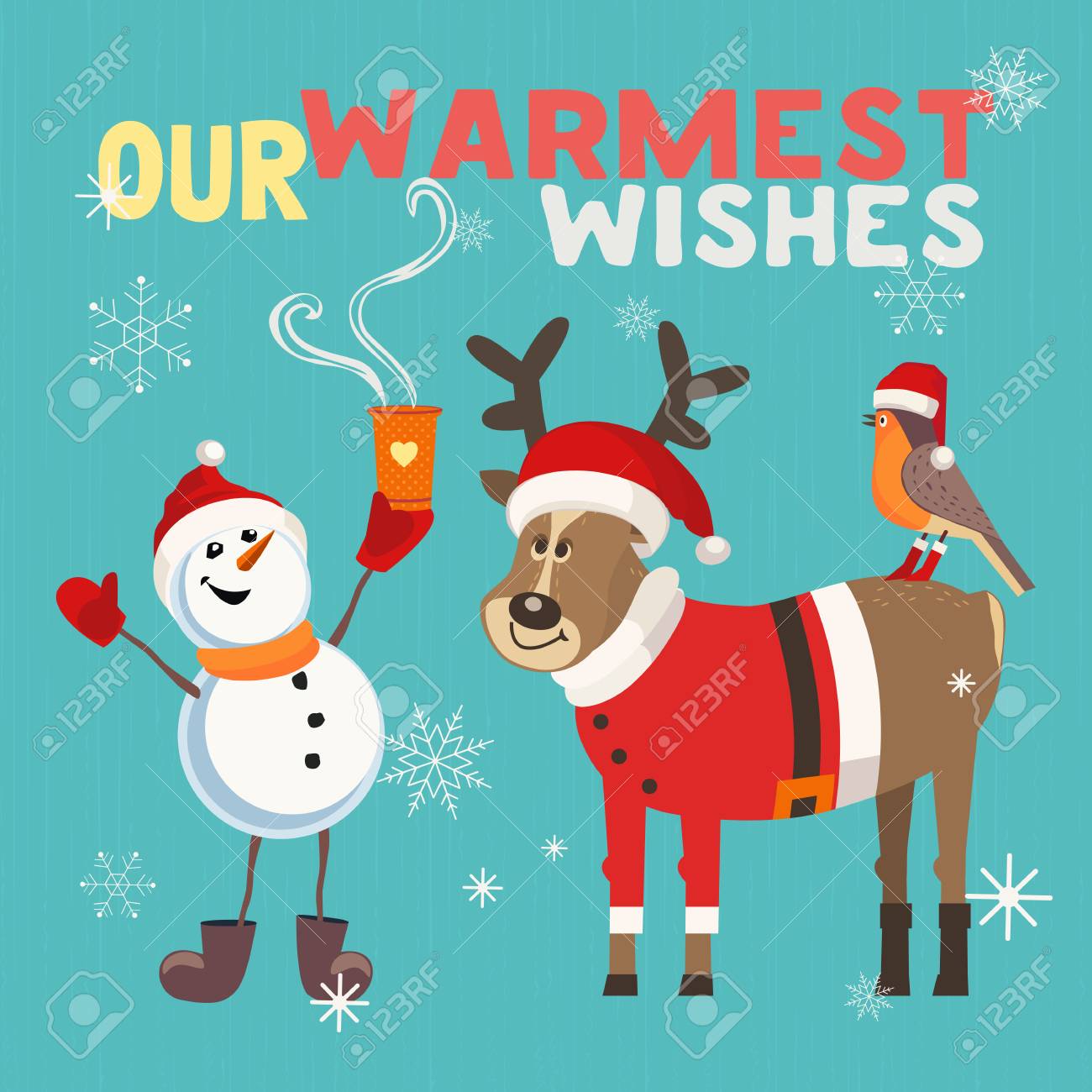 fancy seasonal poster cartoon humor comic snowman deer robin christmas day poster