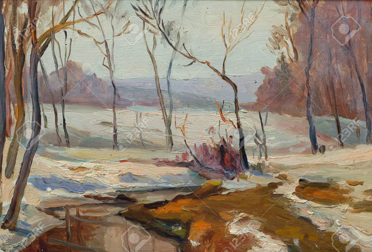 Belle Peinture A L Huile De Paysage D Hiver Coule La Neige De La Riviere Autour Des Arbres Sur Toile Banque D Images Et Photos Libres De Droits Image Belle Peinture A L Huile De Paysage D Hiver Coule La Neige De La Riviere Autour Des Arbres Sur Toile Banque D Images Et Photos Libres De Droits Image