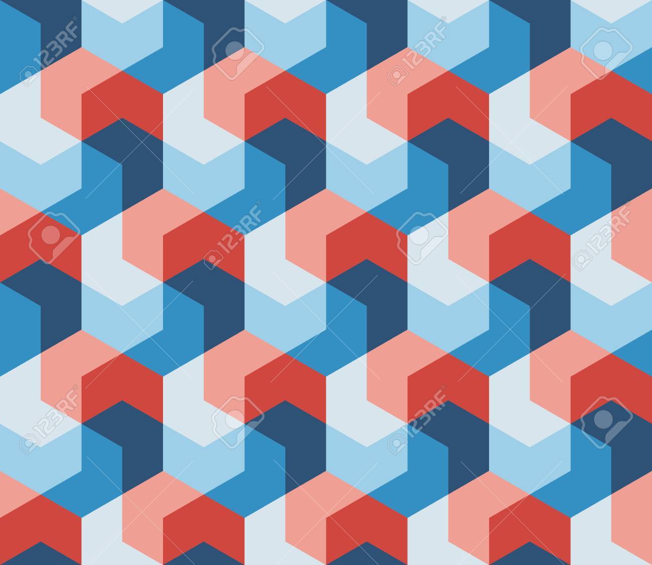 ピンク赤 青の抽象的な背景のベクトル シームレスな六角形の幾何学模様のイラスト素材 ベクタ Image