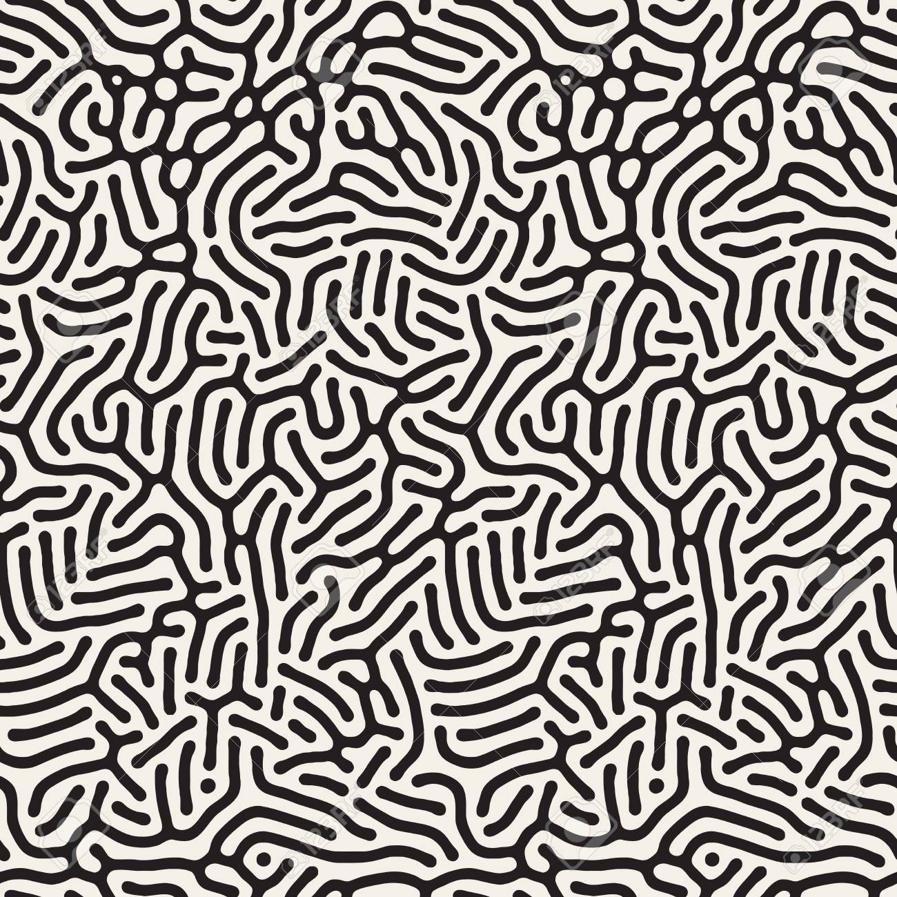 有機の不規則な円形にされたライン フリーハンドの抽象的な背景デザイン ベクターのシームレスな黒と白のパターン のイラスト素材 ベクタ Image