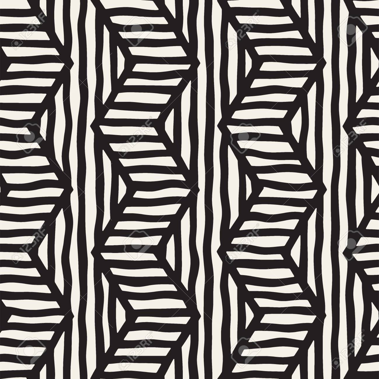 ベクターのシームレスな手の描かれたパターン ジグザグとストライプの大まかなライン トライバル デザインの背景 黒と白の民族は落書きテクスチャです のイラスト素材 ベクタ Image