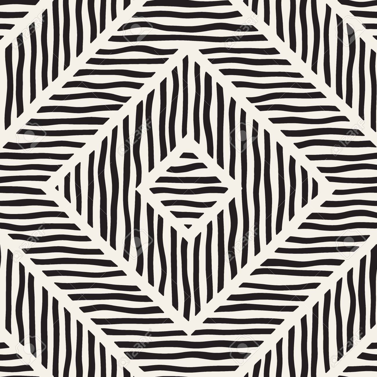 ベクターのシームレスな手の描かれたパターン ジグザグとストライプの大まかなライン トライバル デザインの背景 黒と白の民族は落書きテクスチャです のイラスト素材 ベクタ Image