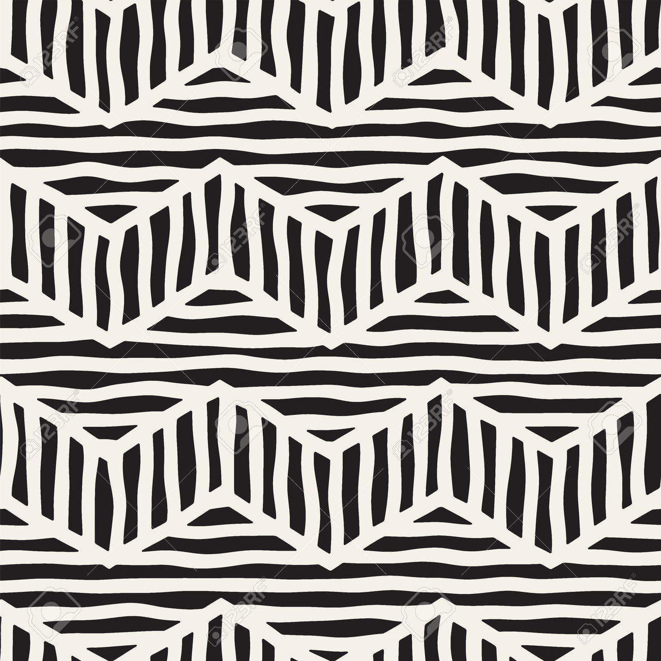 ベクターのシームレスな手の描かれたパターン ジグザグとストライプの大まかなライン トライバル デザインの背景 民族の落書きのテクスチャです のイラスト素材 ベクタ Image