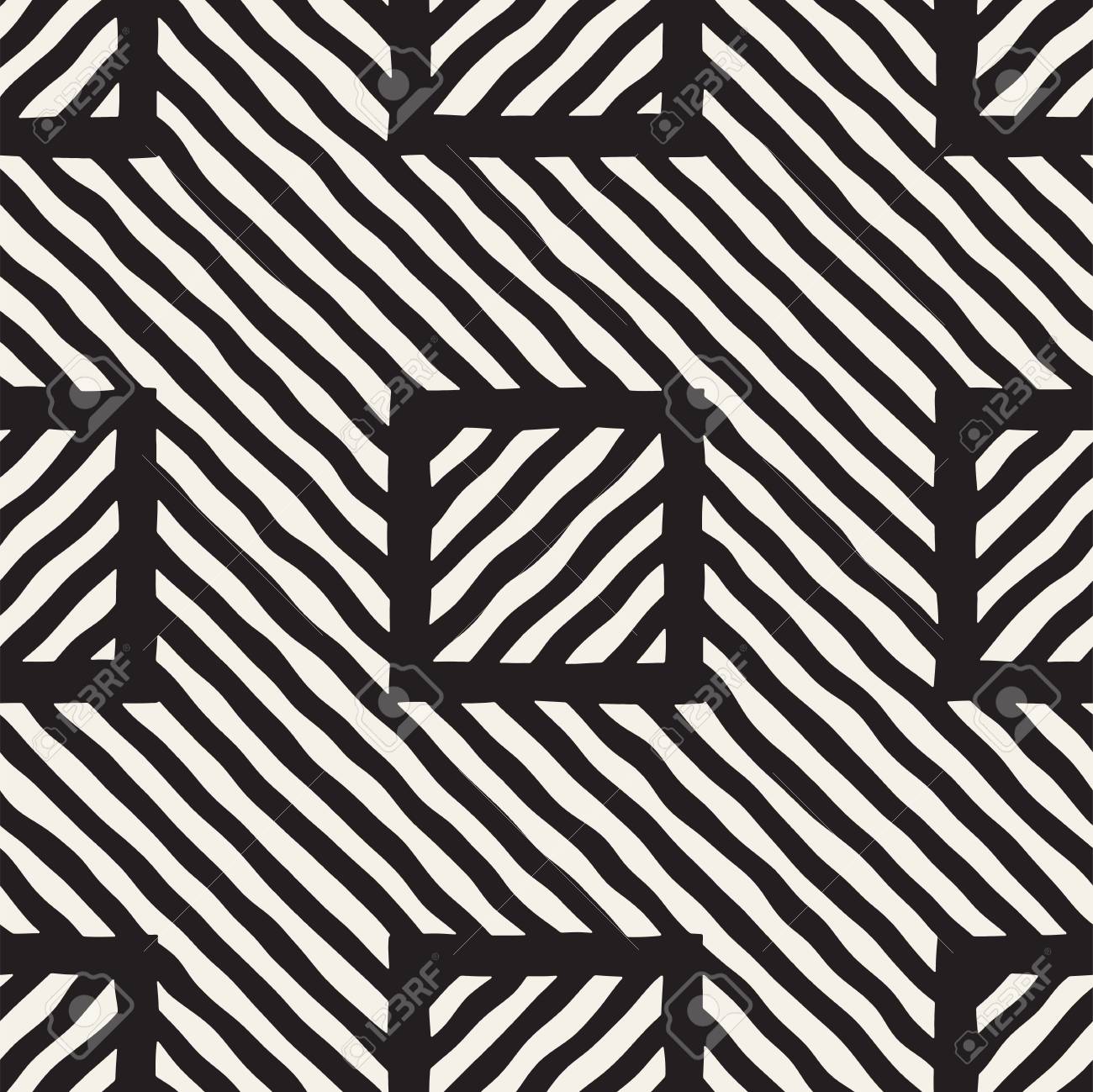 ベクターのシームレスな手の描かれたパターン ジグザグとストライプの大まかなライン トライバル デザインの背景 黒と白の民族は落書きテクスチャです のイラスト素材 ベクタ Image