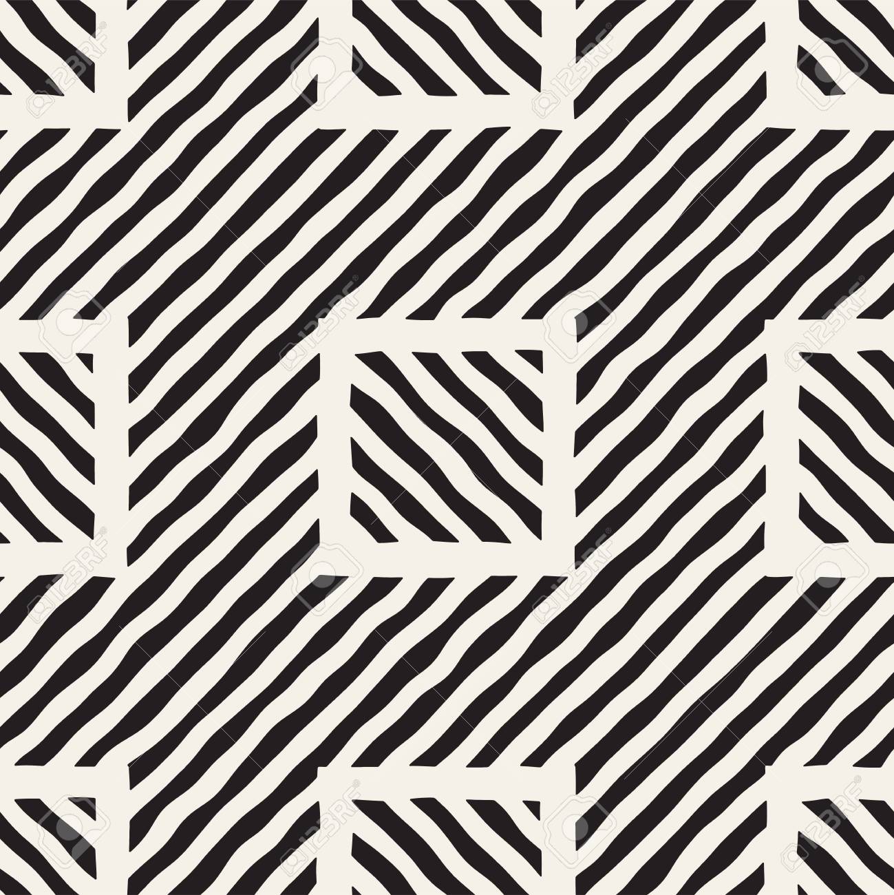 ベクターのシームレスな手の描かれたパターン ジグザグとストライプの大まかなライン トライバル デザインの背景 黒と白の民族は落書きテクスチャです のイラスト素材 ベクタ Image