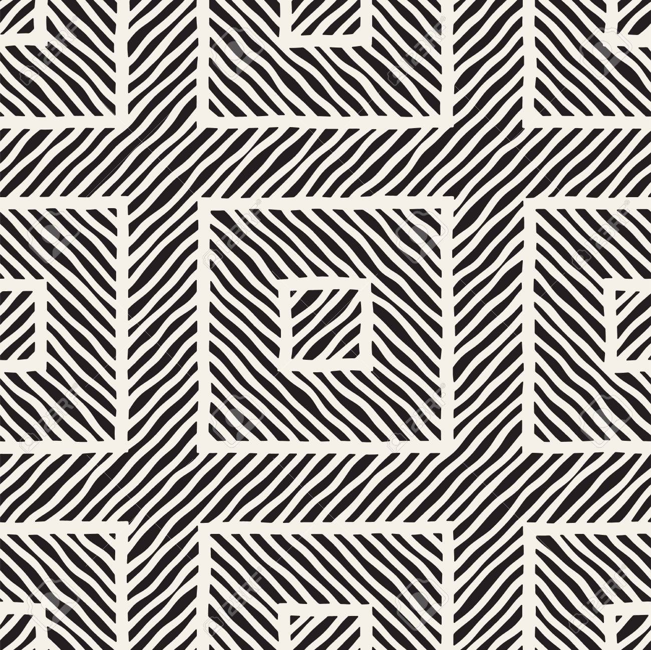 ベクターのシームレスな手の描かれたパターン ジグザグとストライプの大まかなライン トライバル デザインの背景 黒と白の民族は落書きテクスチャです のイラスト素材 ベクタ Image