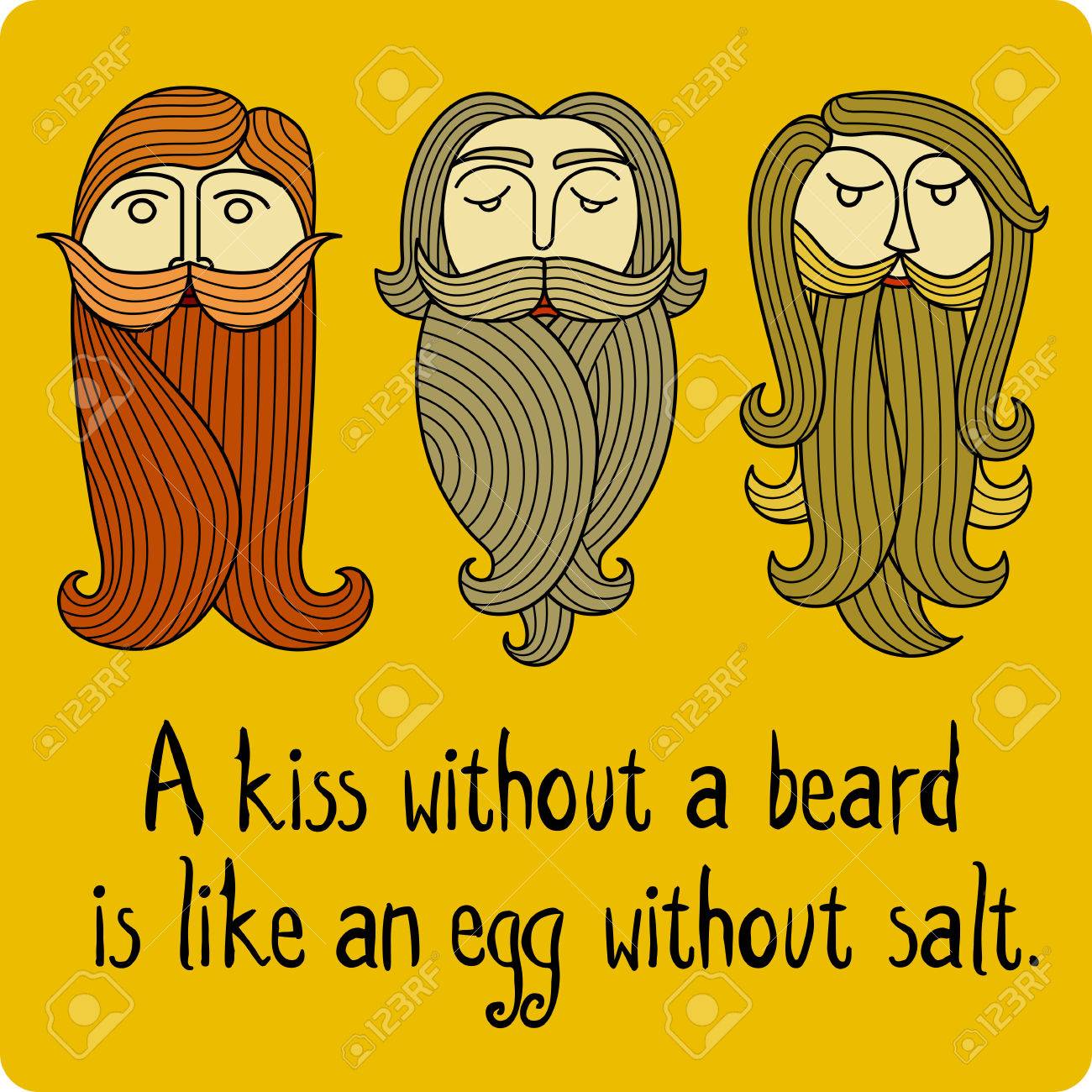 3 人の男性の頭 髭 髪 カール 塩なしゆで卵のようなひげなし顔 のイラスト素材 ベクタ Image