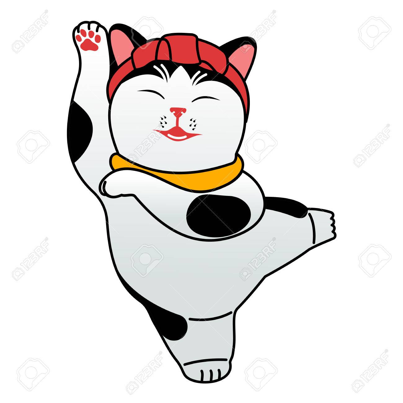 ベクトル イラスト日本ダンス猫幸福 日本の伝統的なシンボル招き猫猫幸運な猫です 広告 看板 ステッカー Web バナー 看板 白い背景上に分離 のイラスト素材 ベクタ Image