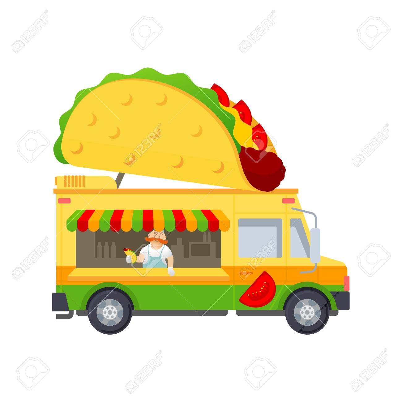Food Truck Vector Flat Illustration Modern Design Concept Compositions