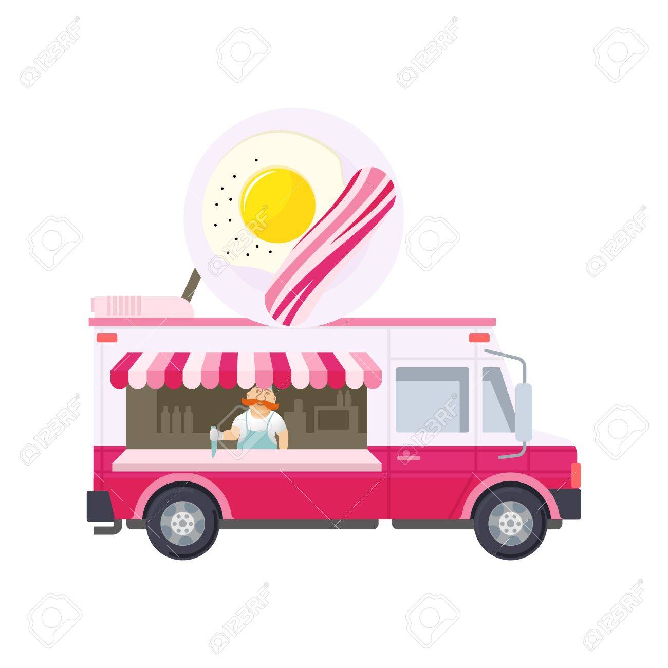 Food Truck Vector Flat Illustration Modern Design Concept Compositions