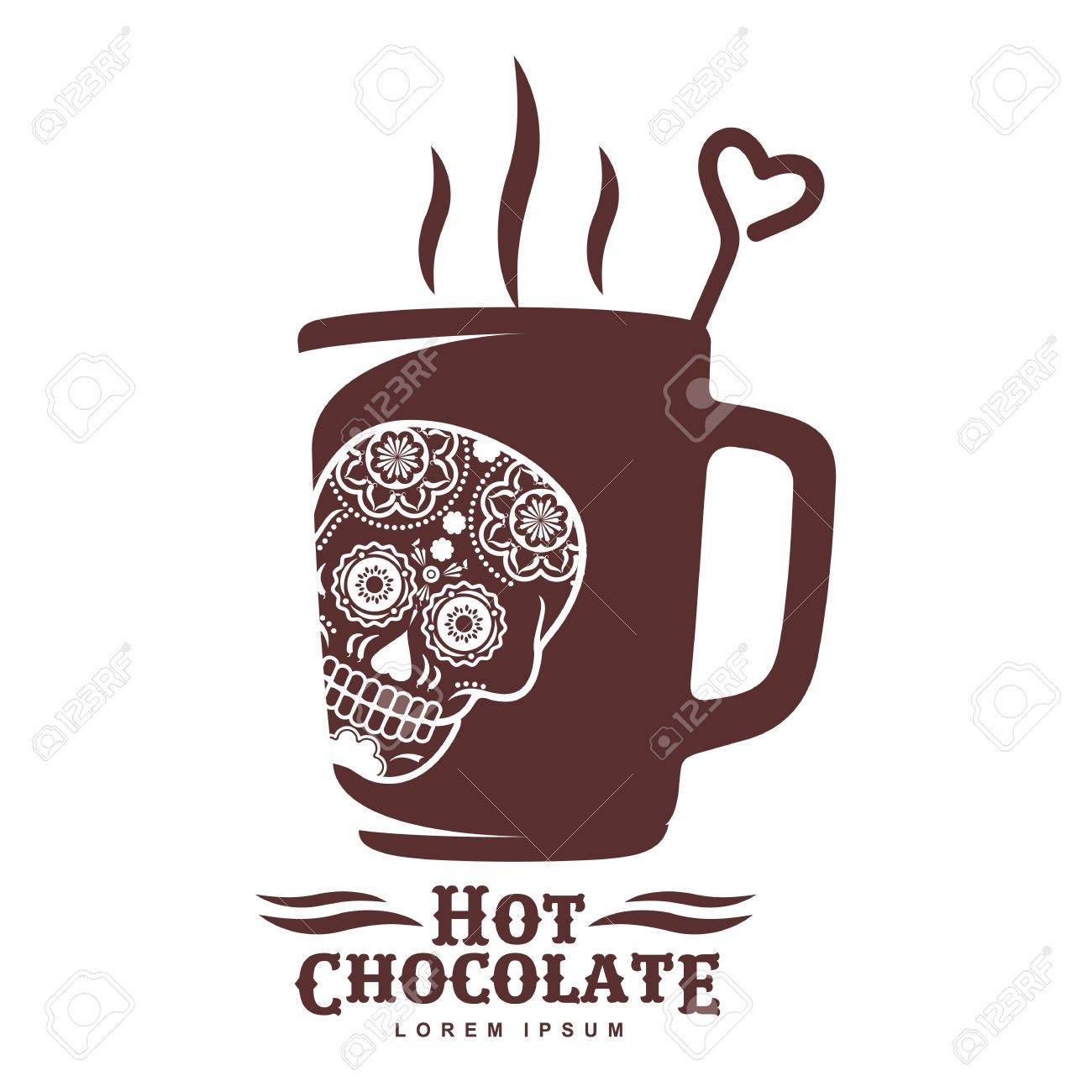 Vector Logo Template Hot Chocolate. Hot Cocoa, Marshmallow. Vector Template  For Business Card, Poster, Banner, Design Elements For Cafe, Coffee Shop.  Isolated On White Background. Royalty Free SVG, Cliparts, Vectors, and Stock, image size:1300x1300