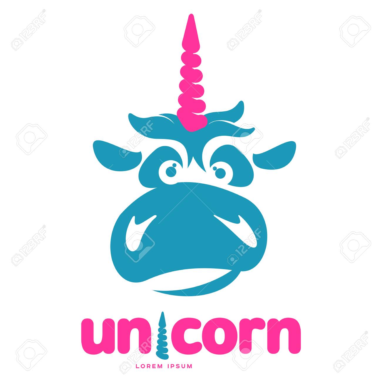 funny unicorn face graphic logo template full color catroon