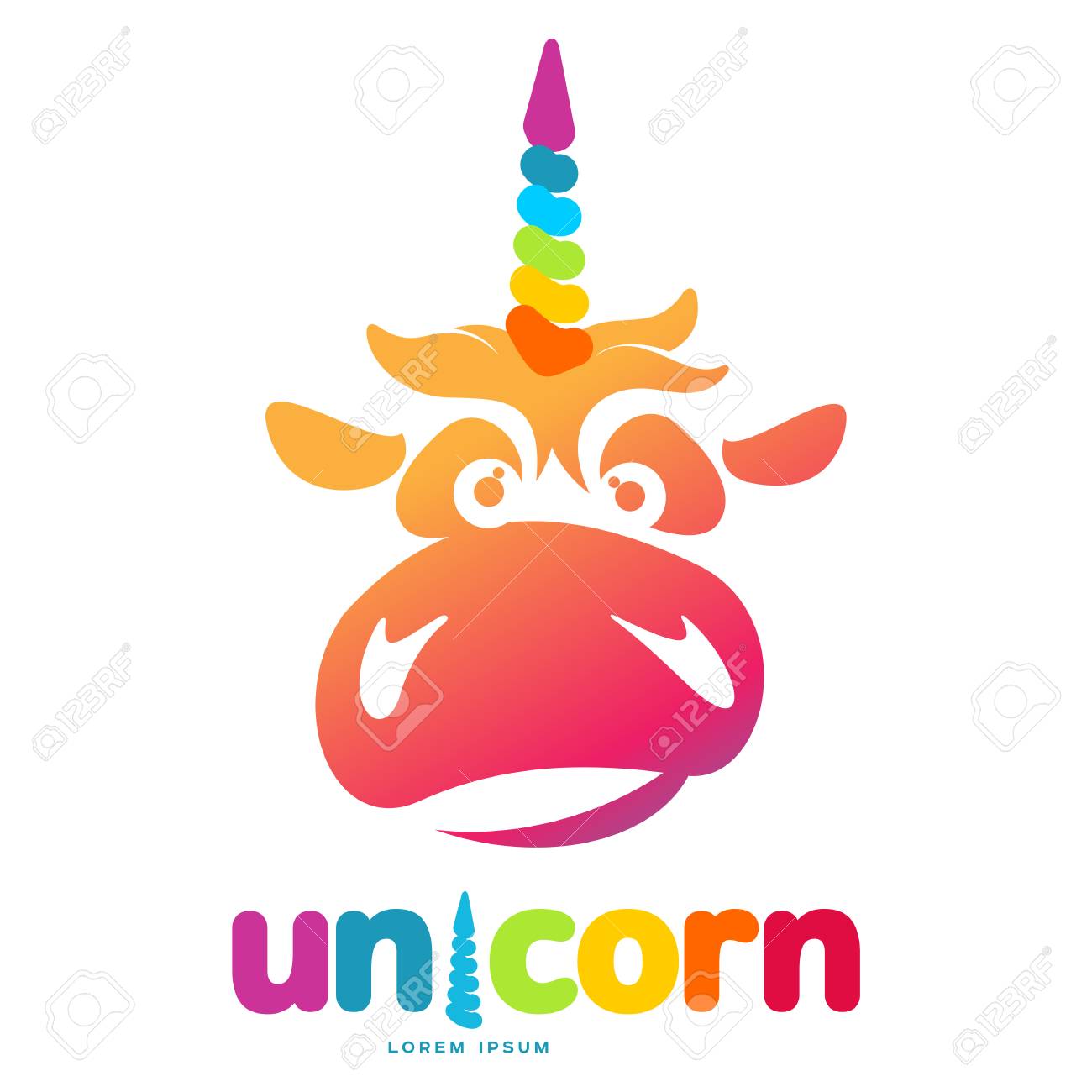 funny unicorn face graphic logo template full color catroon unicorn