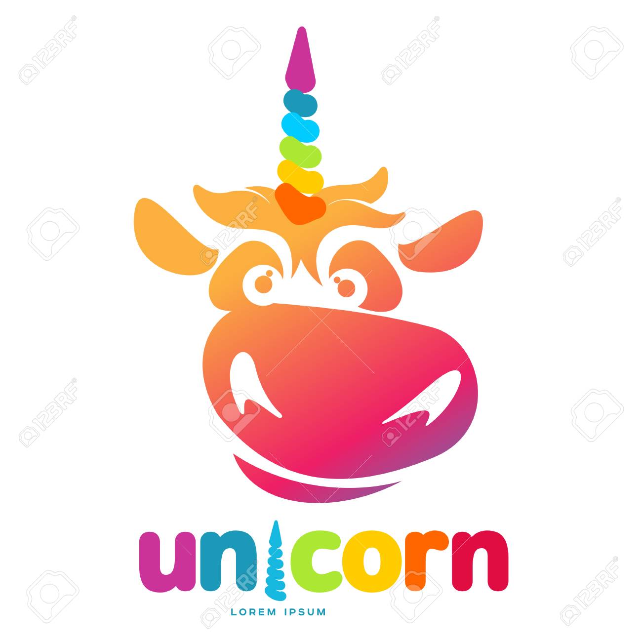 funny unicorn face graphic icon template full color cartoon